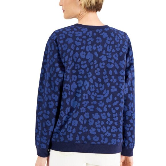 Karen Scott XL Petite Navy Blue Animal Print Fleece Pullover Sweater NWT - Picture 2 of 6